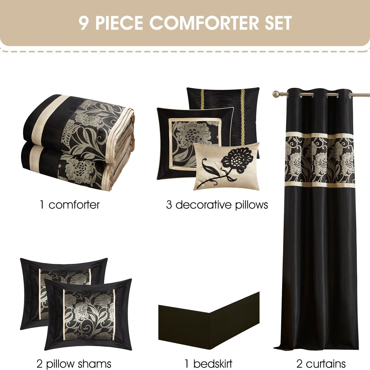 Nanshing Brie 9-teiliges Jacquard-Bettdeckenset mit Blumenmuster