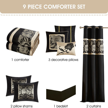 Nanshing Brie 9-teiliges Jacquard-Bettdeckenset mit Blumenmuster