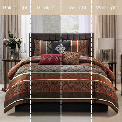 Nanshing Jensen 7-teiliges Jacquard-Bettdeckenset mit geometrischem Muster