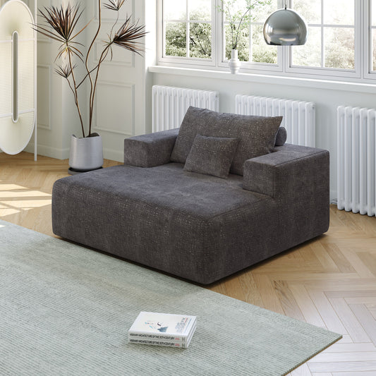 Grey Chenille Single Sleeper Chair Sofa with Backrest Pillow