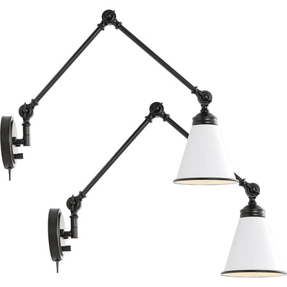 WINGBO Industrielle Wandleuchte mit Schwenkarm und Metallschirm, 2er-Pack...