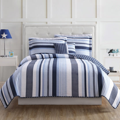 My World Mason Stripe 3-teiliges Steppdeckenset mit Bonus-Dekokissen