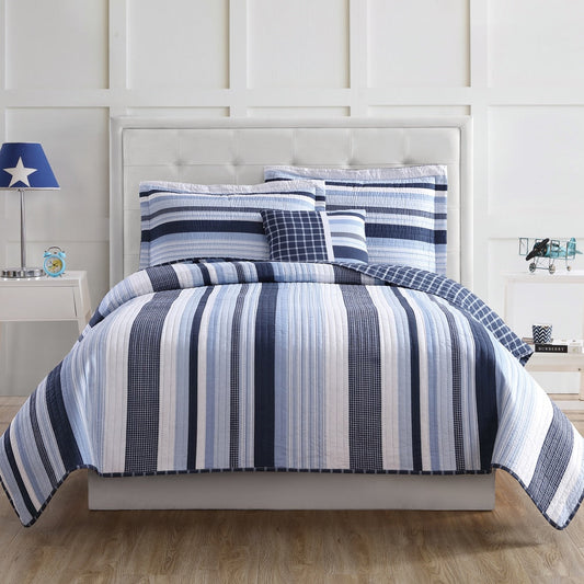 My World Mason Stripe 3-teiliges Steppdeckenset mit Bonus-Dekokissen