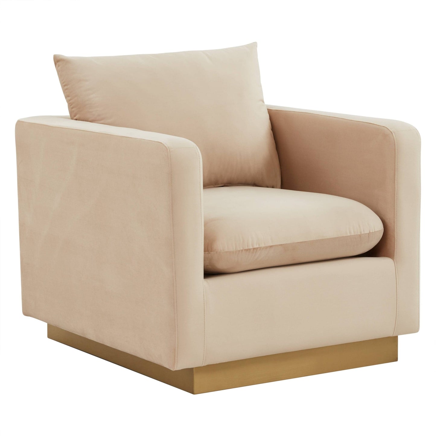 Nervo Velvet Modern Single Seater Sofa, Accent Arm Chair with Gold Stainless Steel Square Base for Living Room & Bedroom - 32.67