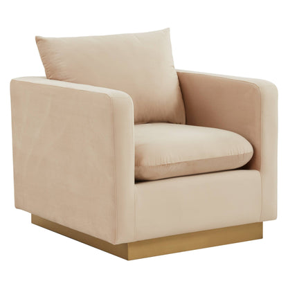 Nervo Velvet Modern Single Seater Sofa, Accent Arm Chair with Gold Stainless Steel Square Base for Living Room & Bedroom - 32.67