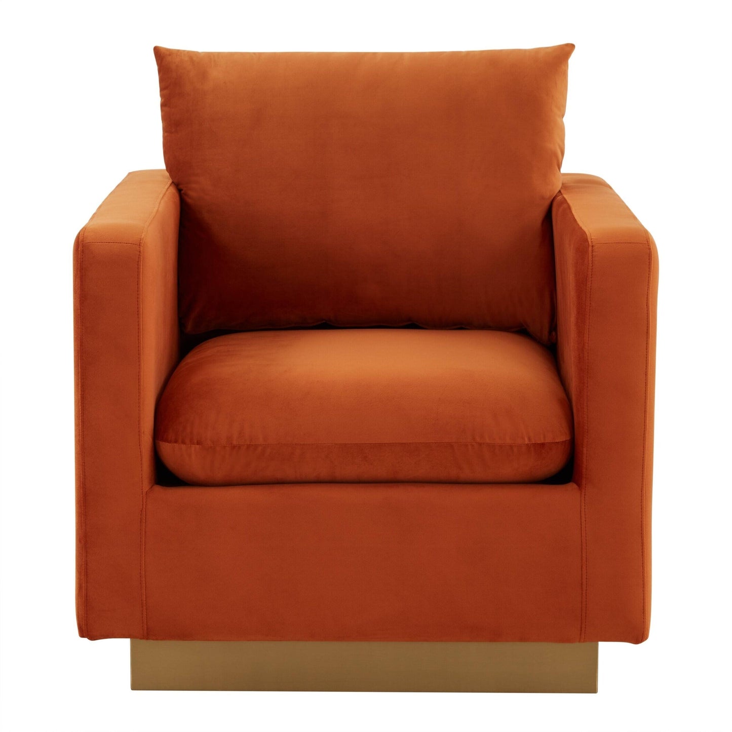 Nervo Velvet Modern Single Seater Sofa, Accent Arm Chair with Gold Stainless Steel Square Base for Living Room & Bedroom - 32.67