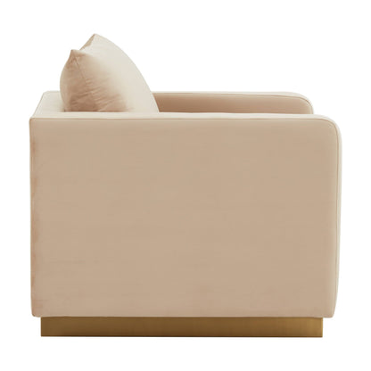 Nervo Velvet Modern Single Seater Sofa, Accent Arm Chair with Gold Stainless Steel Square Base for Living Room & Bedroom - 32.67