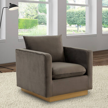 Nervo Velvet Modern Single Seater Sofa, Accent Arm Chair with Gold Stainless Steel Square Base for Living Room & Bedroom - 32.67
