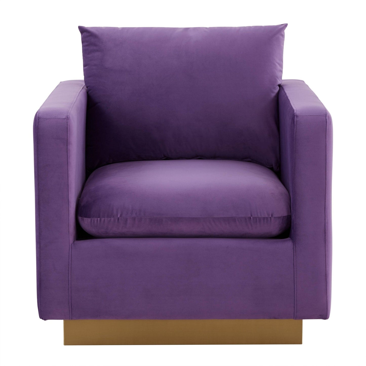 Nervo Velvet Modern Single Seater Sofa, Accent Arm Chair with Gold Stainless Steel Square Base for Living Room & Bedroom - 32.67