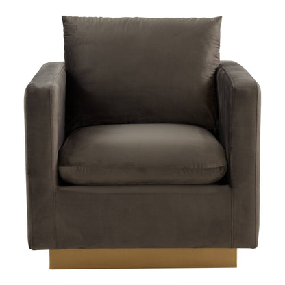 Nervo Velvet Modern Single Seater Sofa, Accent Arm Chair with Gold Stainless Steel Square Base for Living Room & Bedroom - 32.67