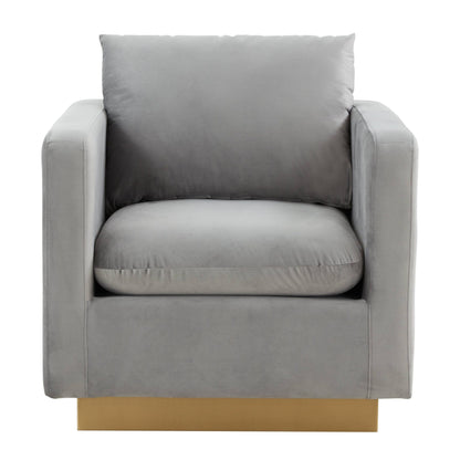 Nervo Velvet Modern Single Seater Sofa, Accent Arm Chair with Gold Stainless Steel Square Base for Living Room & Bedroom - 32.67