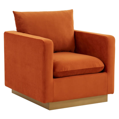 Nervo Velvet Modern Single Seater Sofa, Accent Arm Chair with Gold Stainless Steel Square Base for Living Room & Bedroom - 32.67