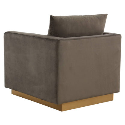 Nervo Velvet Modern Single Seater Sofa, Accent Arm Chair with Gold Stainless Steel Square Base for Living Room & Bedroom - 32.67