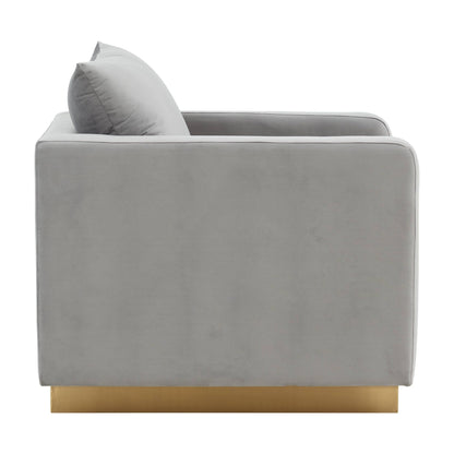 Nervo Velvet Modern Single Seater Sofa, Accent Arm Chair with Gold Stainless Steel Square Base for Living Room & Bedroom - 32.67