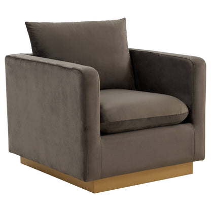 Nervo Velvet Modern Single Seater Sofa, Accent Arm Chair with Gold Stainless Steel Square Base for Living Room & Bedroom - 32.67