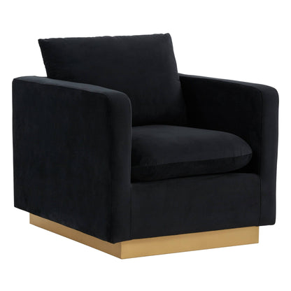 Nervo Velvet Modern Single Seater Sofa, Accent Arm Chair with Gold Stainless Steel Square Base for Living Room & Bedroom - 32.67