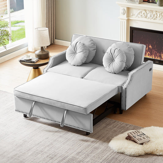 Hellgraues 54,7-Sofa aus Polyester, verstellbar, mit zwei USB-Anschlüssen und vier Lendenkissen mit Blumenmuster
