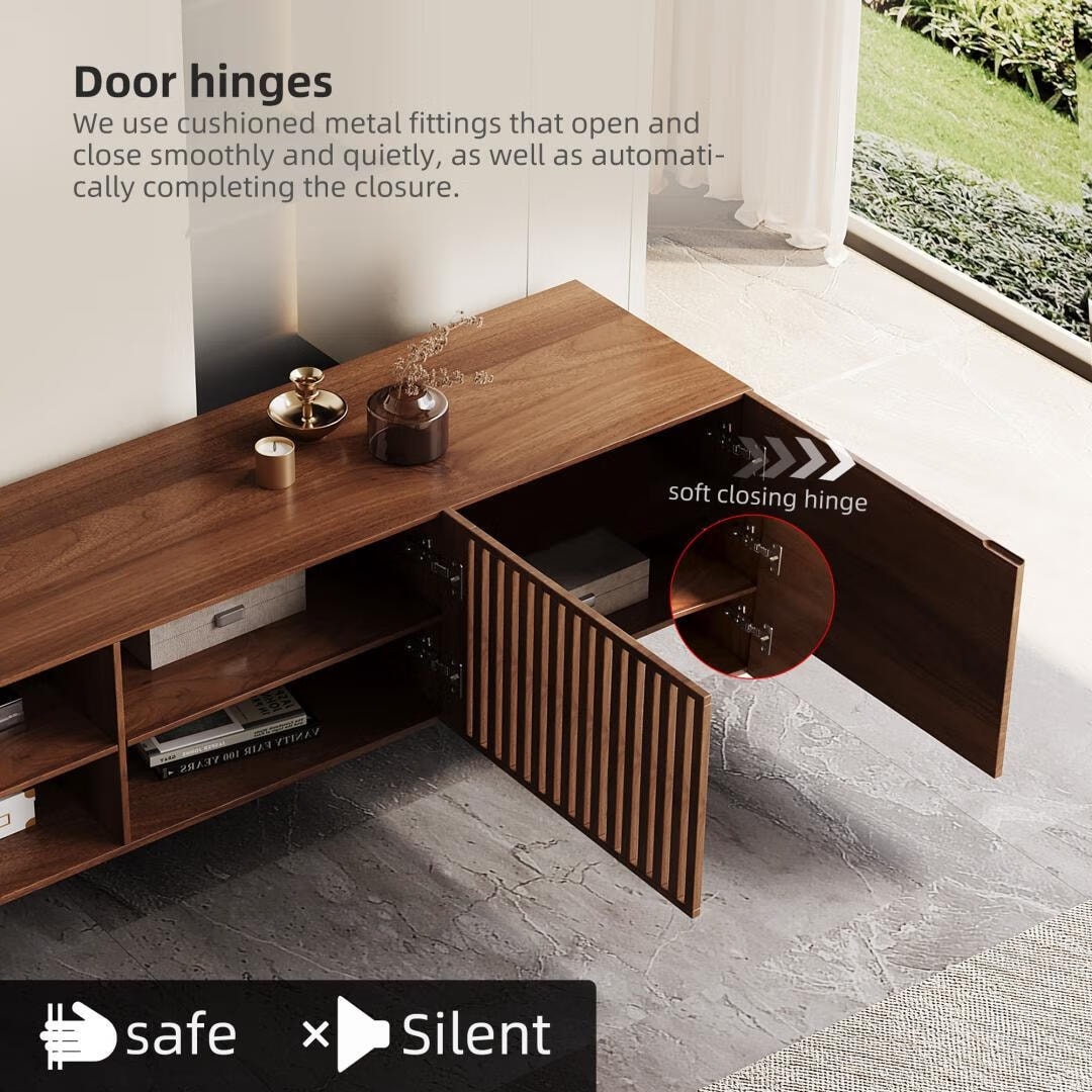 Mid-Century Modern TV-Ständer mit 4 Türen, Aufbewahrungsschränke, passend für Fernseher bis zu 100 Zoll, Entertainment-Center für das Wohnzimmer