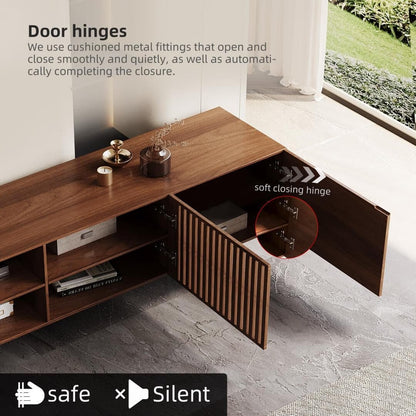 Mid-Century Modern TV-Ständer mit 4 Türen, Aufbewahrungsschränke, passend für Fernseher bis zu 100 Zoll, Entertainment-Center für das Wohnzimmer