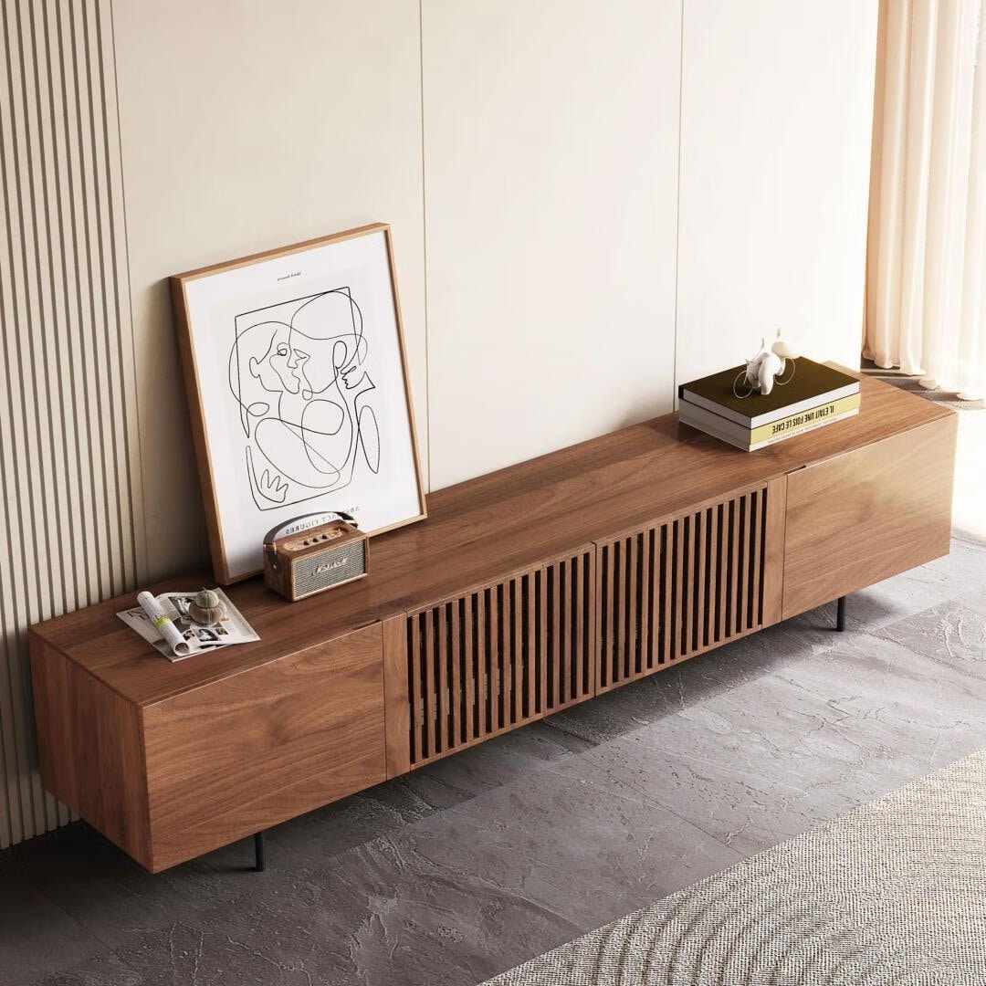 Mid-Century Modern TV-Ständer mit 4 Türen, Aufbewahrungsschränke, passend für Fernseher bis zu 100 Zoll, Entertainment-Center für das Wohnzimmer