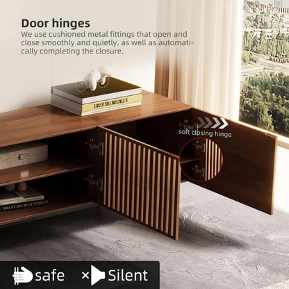 Mid-Century Modern TV-Ständer mit 4 Türen, Aufbewahrungsschränke, passend für Fernseher bis zu 100 Zoll, Entertainment-Center für das Wohnzimmer