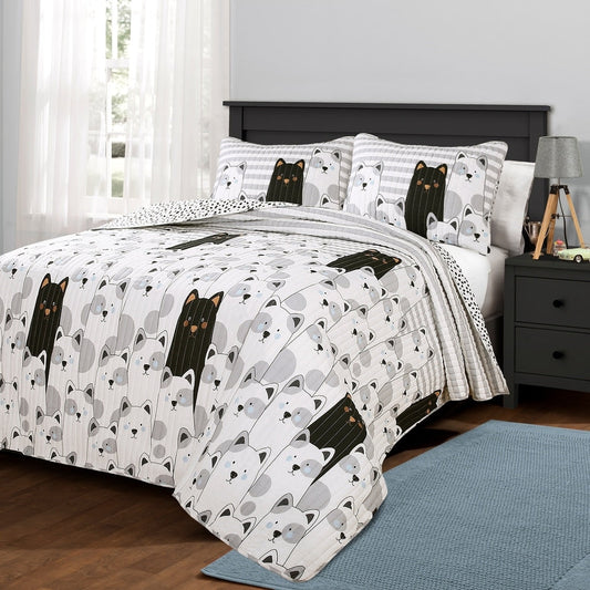 Lush Decor Steppdeckenset mit Streifen und Bärenmotiv