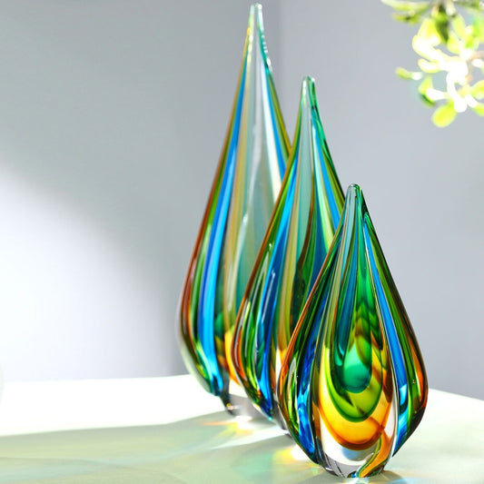 Luxury Lane, mundgeblasene Sommerso-Kunstglas-Skulptur in Tropfenform, grüne Flamme, 25,4–45,7 cm hoch