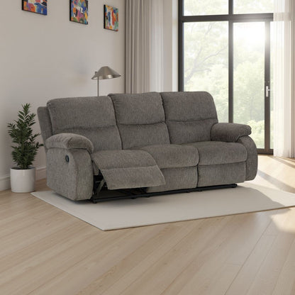 Lyla Manual Recliner Sofa with Bustle Back, Gray Polyester 86 Inch