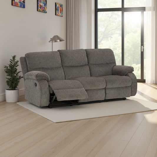 Lyla Manual Recliner Sofa with Bustle Back, Gray Polyester 86 Inch