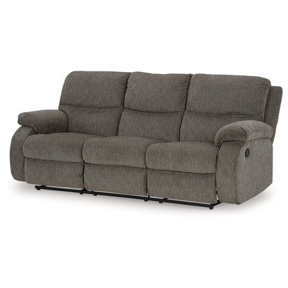 Lyla Manual Recliner Sofa with Bustle Back, Gray Polyester 86 Inch