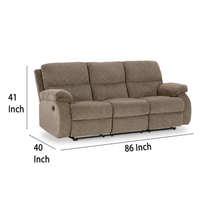 Lyla Manual Recliner Sofa, Bustle Back, Oak Brown Polyester 86 Inch