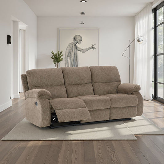 Lyla Manual Recliner Sofa, Bustle Back, Oak Brown Polyester 86 Inch