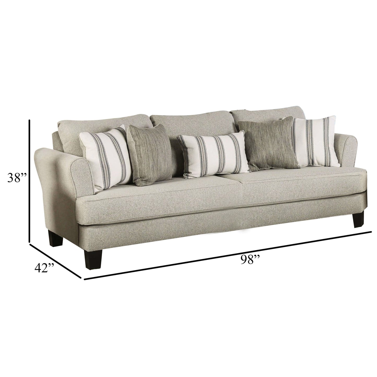 Lymo Sofa, 98 Inch Casual Beige and Ivory, 5 Accent Throw Pillows