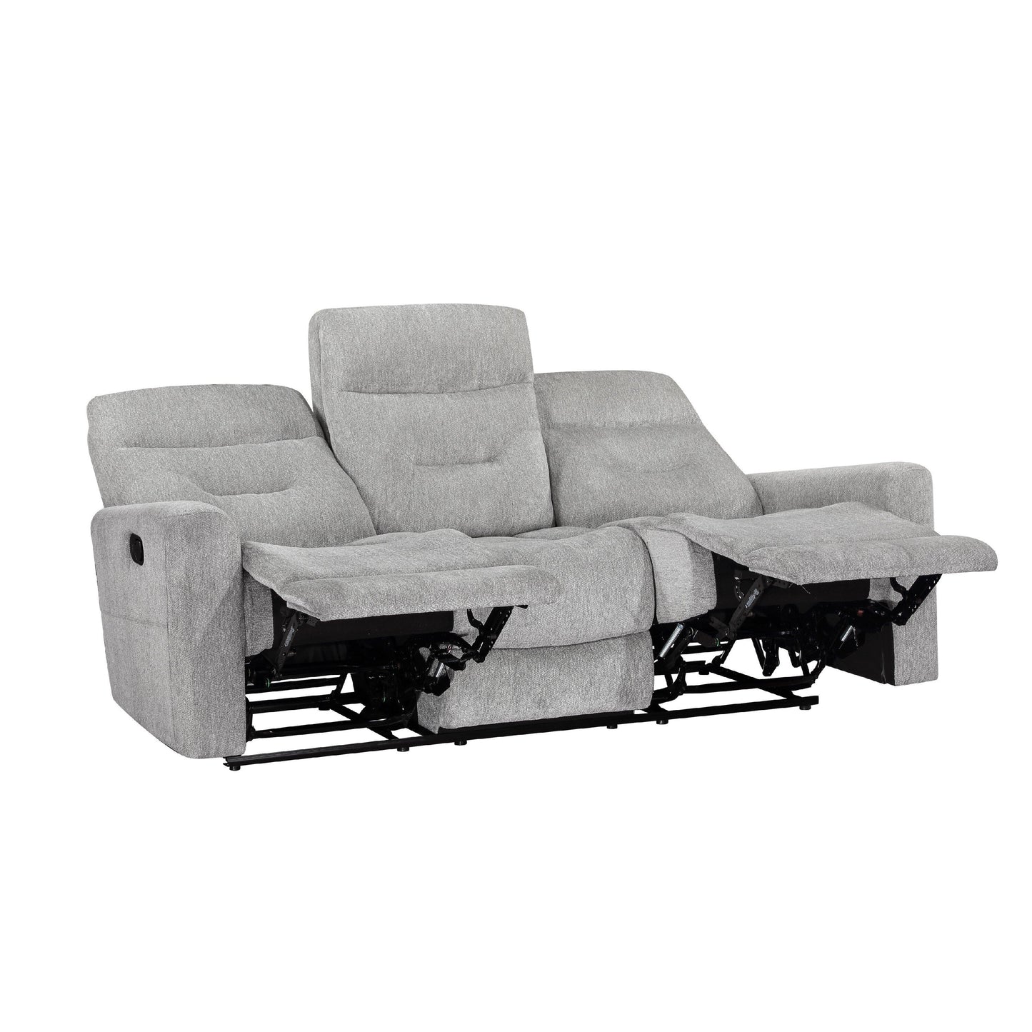 Lyns Manual Double Recliner Sofa, Soft Gray Chenille 81 Inch