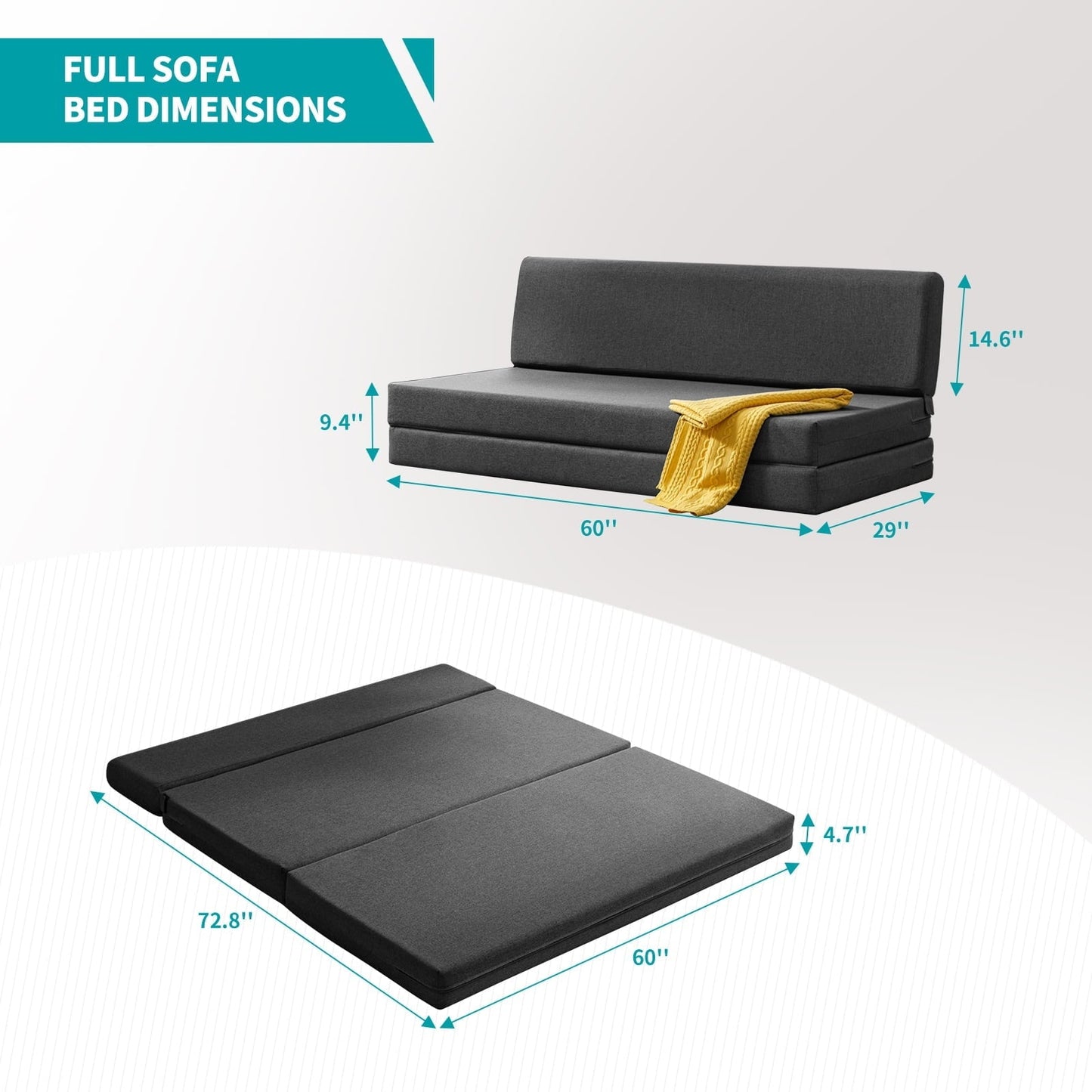 Mixoy Folding Sofa Bed,Fold Down Couch Bed Sleeper Chair Couch for Lounge,Upholstered Convertible Floor Mattress