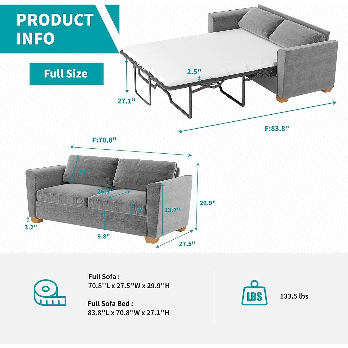 Mixoy Modern Pull Out Sofa Bed,Velvet Sleeper Loveseat Couch Bed