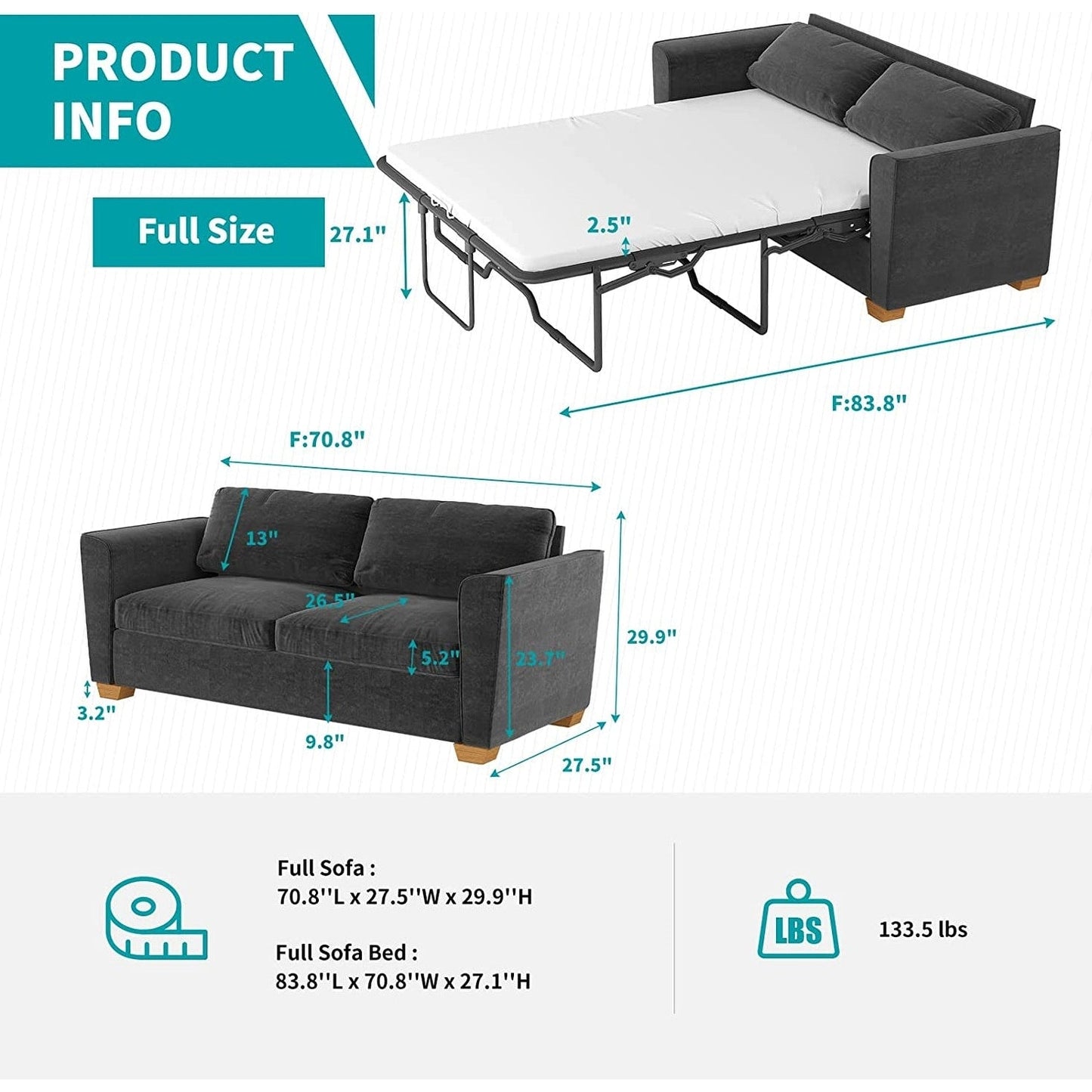 Mixoy Modern Pull Out Sofa Bed,Velvet Sleeper Loveseat Couch Bed