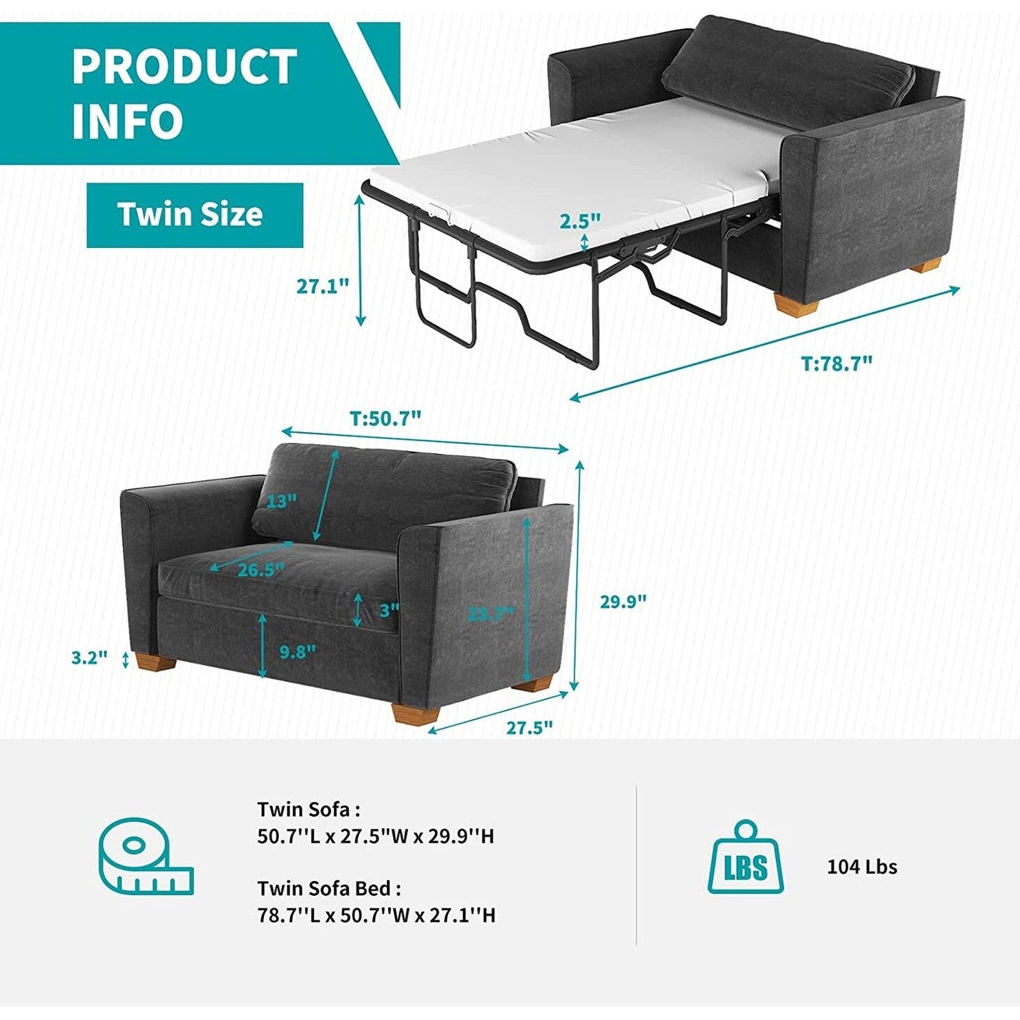 Mixoy Modern Pull Out Sofa Bed,Velvet Sleeper Loveseat Couch Bed
