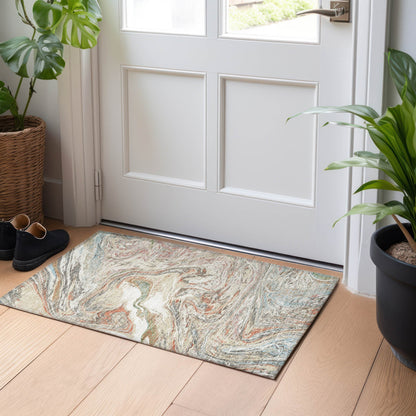 Machine Washable Indoor/ Outdoor Abstract Brushstroke Chantille Rug