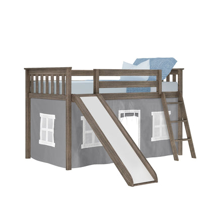 Max and Lily Twin Low Loft mit Rutsche und Vorhängen