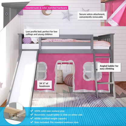 Max and Lily Twin Low Loft mit Rutsche und Vorhängen