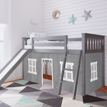 Max and Lily Twin Low Loft mit Rutsche und Vorhängen
