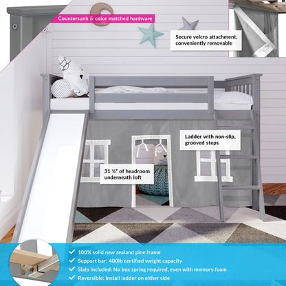 Max and Lily Twin Low Loft mit Rutsche und Vorhängen