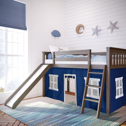 Max and Lily Twin Low Loft mit Rutsche und Vorhängen