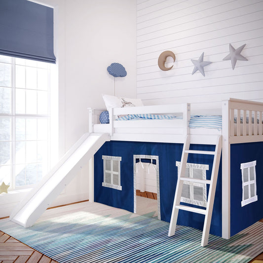 Max and Lily Twin Low Loft mit Rutsche und Vorhängen