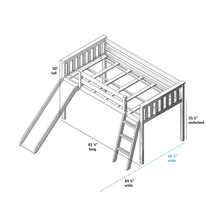 Max and Lily Twin Low Loft mit Rutsche und Vorhängen