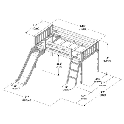 Max and Lily Classic Twin-Size Low Loft mit Easy Slide
