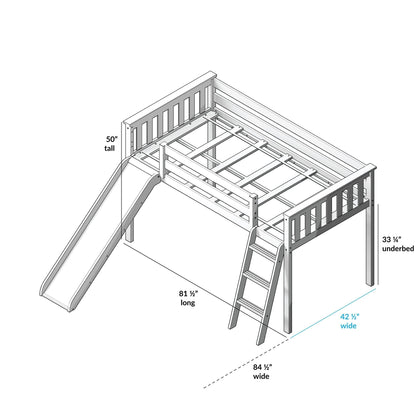 Max and Lily Twin Low Loft mit Rutsche und Vorhängen