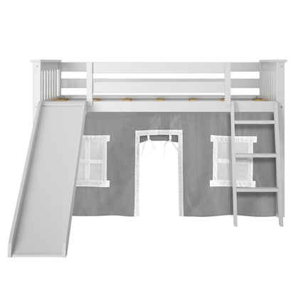 Max and Lily Twin Low Loft mit Rutsche und Vorhängen