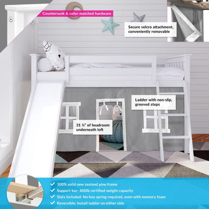 Max and Lily Twin Low Loft mit Rutsche und Vorhängen